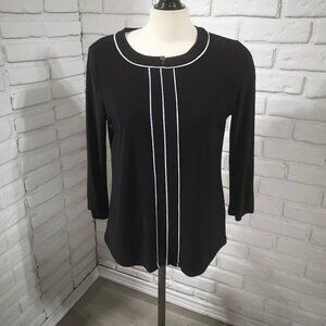 Anne Klein Ladies Size Medium Black with Grey Accents Long Sleeve Top